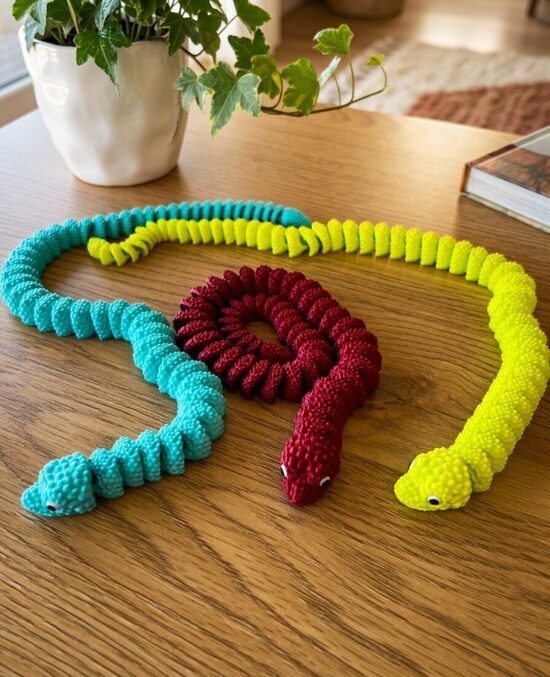 3D printēts kustīgs tārps 43 cm – elastīga rotaļlieta / antistresa fidget toy